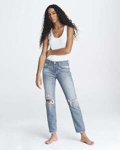 NWT Rag & Bone Rosa Mid-Rise Boyfriend Jeans in Bristol Straight Leg Blue Ripped